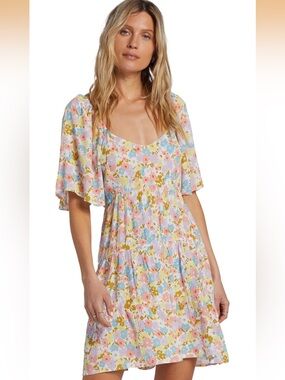 Billabong Pastel Floral Tiered Midi Dress
